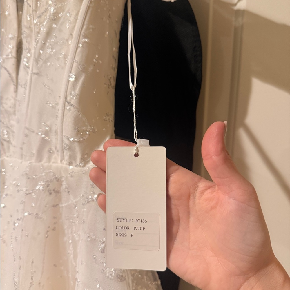 Off-Shoulder Ivory Sparkle Embellished Bridal Gown by Abby Lane Size 4 Gorgeous! - Picture 8 of 12